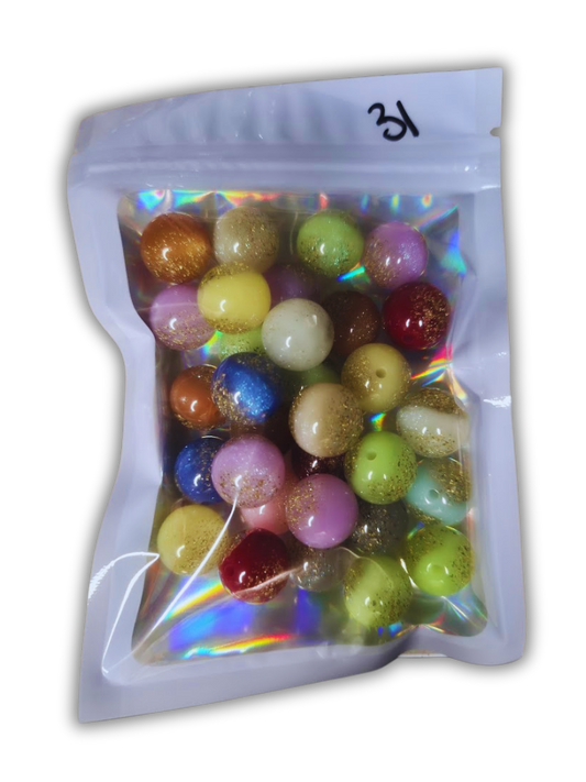 gold glitter beads 12mm 31pcs