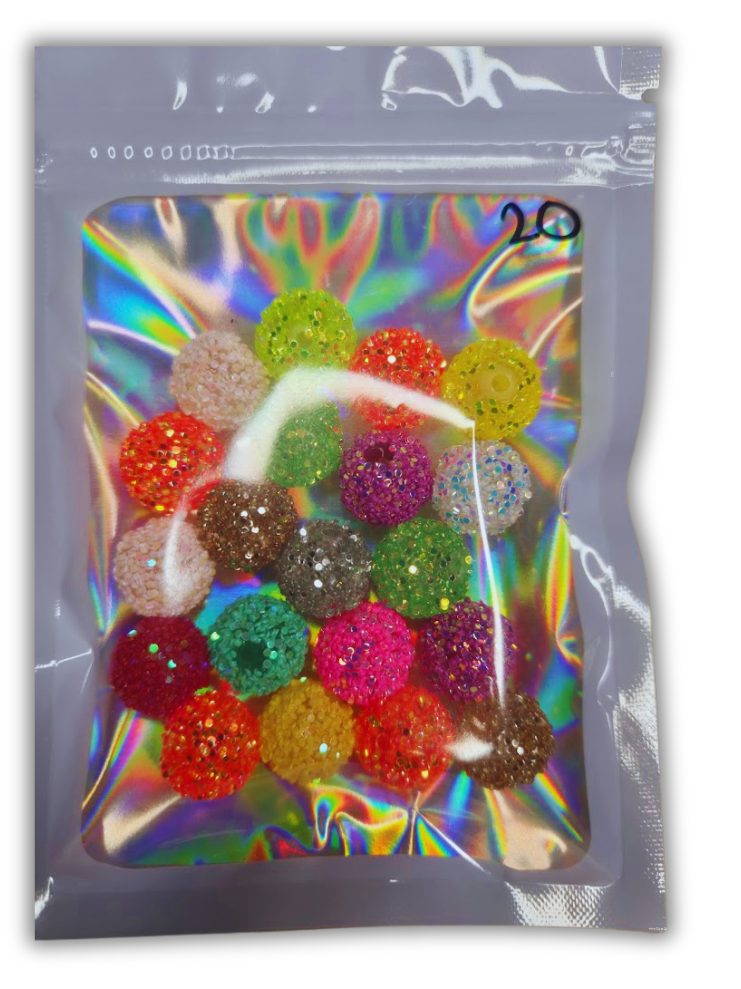 Glitter beads mixed bag 12mm 20 pcs