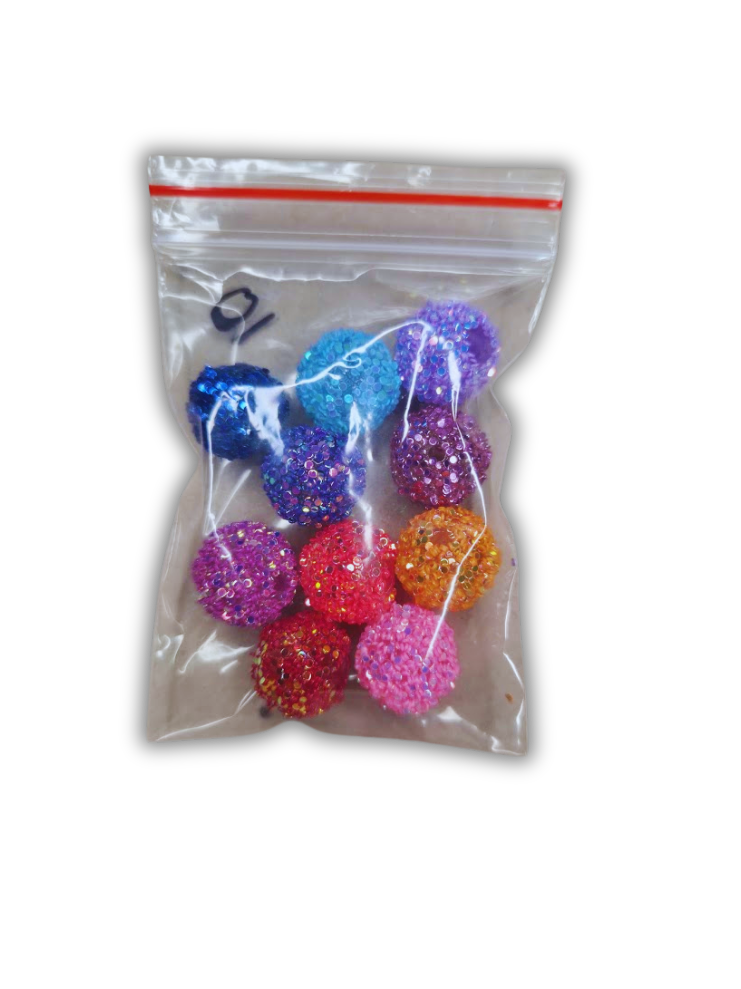 Glitter beads mixed bag 12mm 10pcs